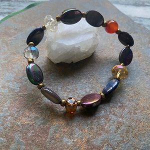 Boho trend multi color stone glass gold accents stretch bracelet stackable